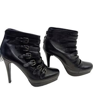 Stuart Weitzman‎ Glam Moto Ankle Boots Sz 7.5 Black Buckle Rocker Punk Gothic